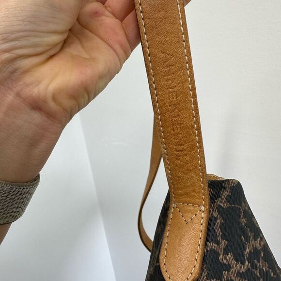 Vintage 90’s Anne Klein Leopard Print Shoulder Bag Brown Leather Canvas Combo - Picture 12 of 16